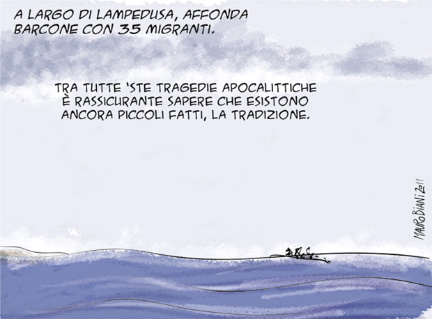 A largo di Lampedusa, affonda barcone con 35 migranti. Tra tutte 'ste tragedie è rassicurante sapere che esistono ancora piccoli fatti, la tradizione.